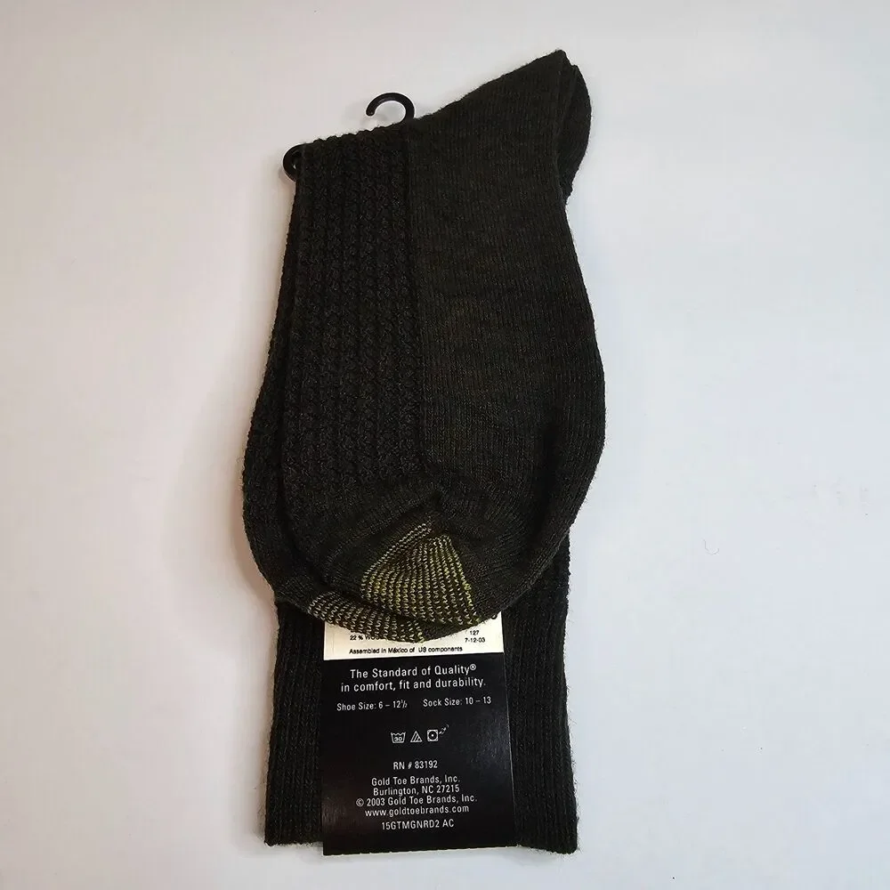 NOS Gold Toe Wool Blend Dark Olive Men's Socks Size 10-13
